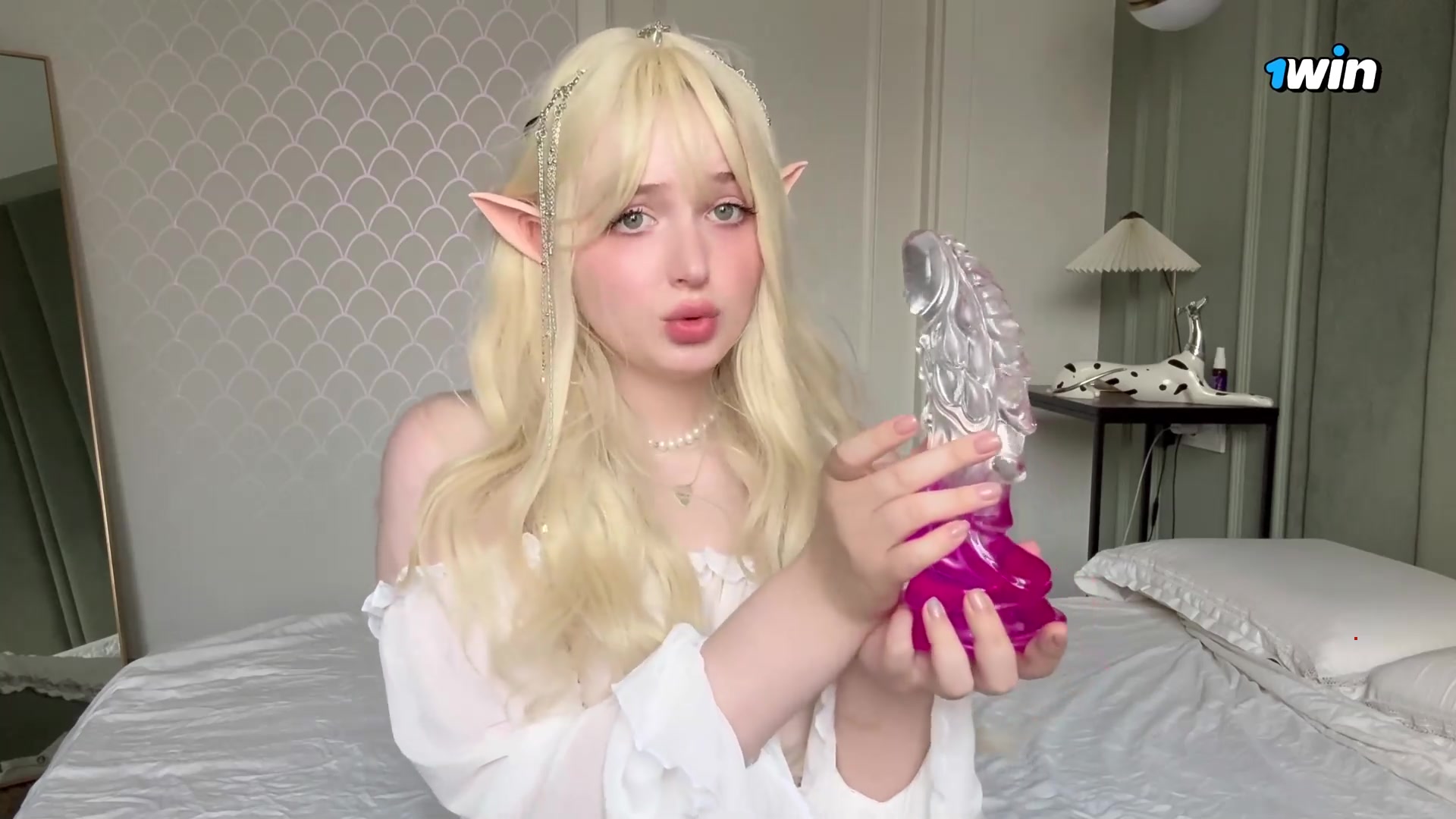Wet muff of timid Elf teen, fat dildo in taut hole, cosplay roleplay to wish wor