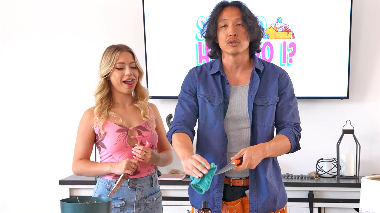 Stepdaughter teen Summer Kline learns about tool maintenance