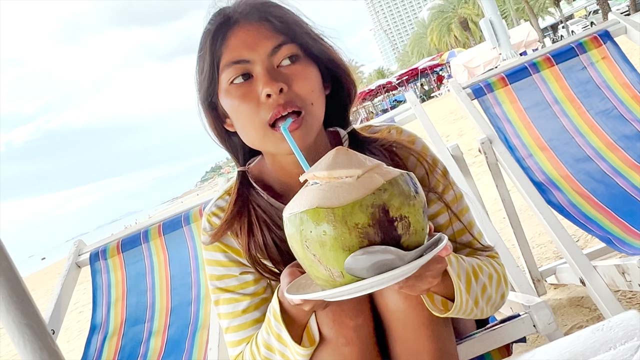 Cute Thai teen amateur takes a big white cock in her petite pussy