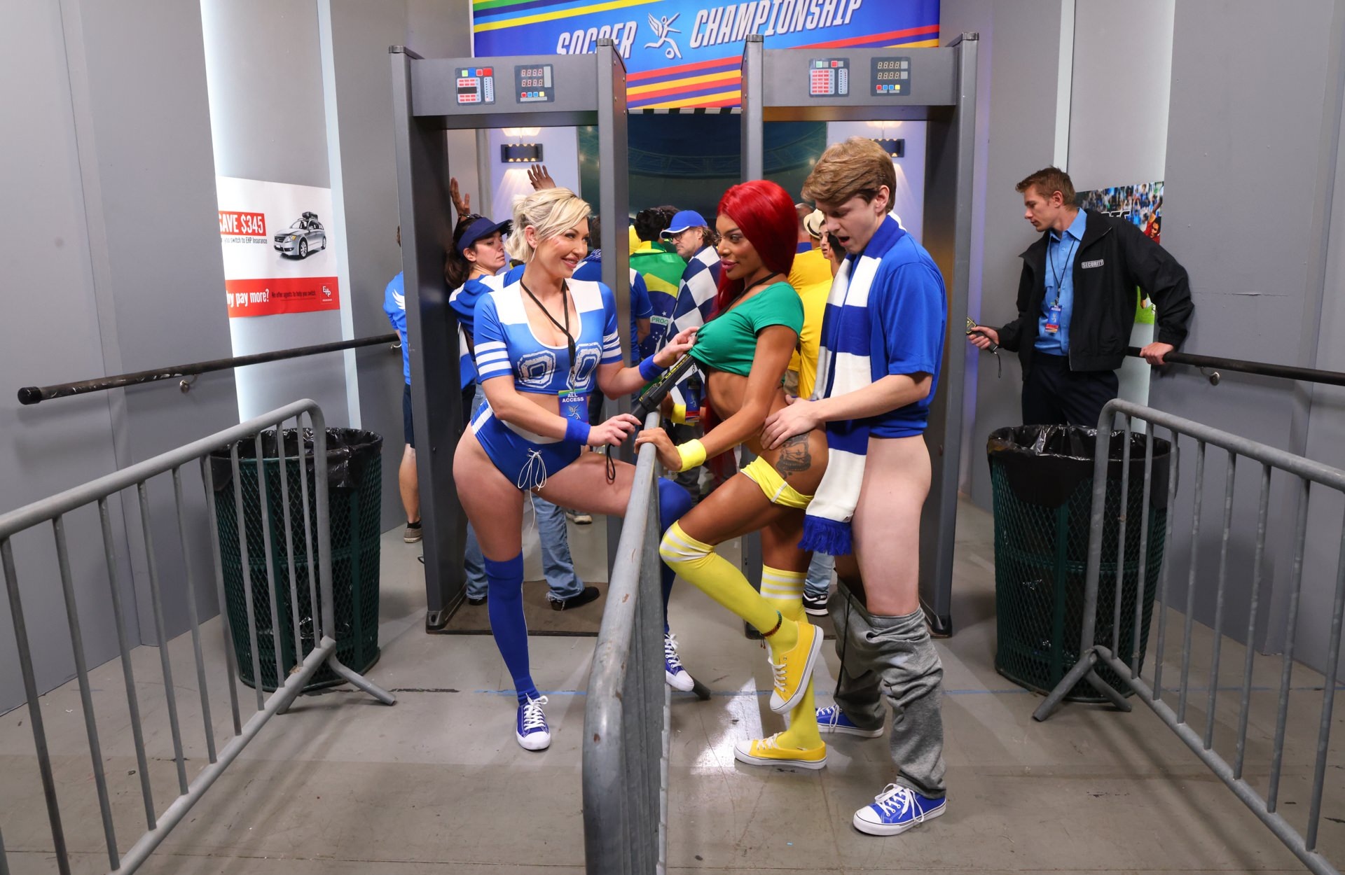 Two security officer fucked by soccer fans