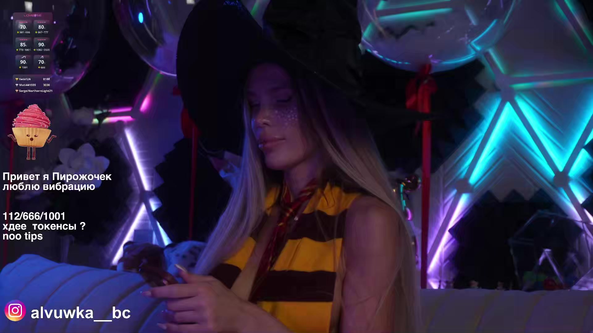 Sexy Blonde in Witch Hat at Neon Party - Cosplay Halloween Vibes