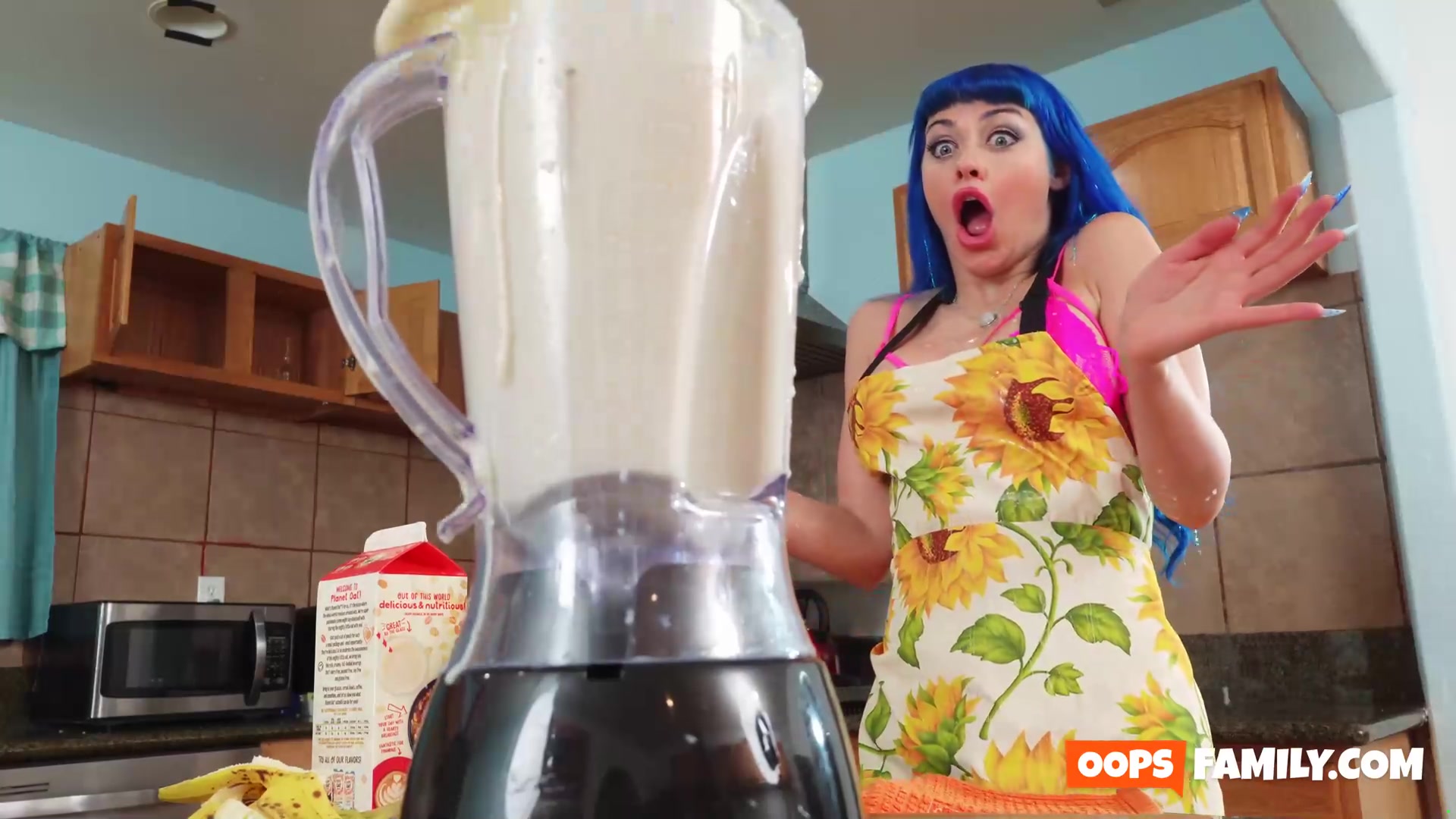 The stepsister's milkshake brings all the studs to the yard, and they can't resist her enormous knockers and clean-shaved vagina!