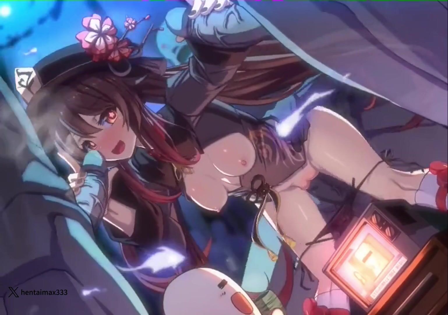 Hu Tao and 3 Customer  -hentai anime